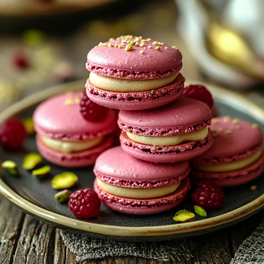 fancy Sweet Pistachio Raspberry Macarons