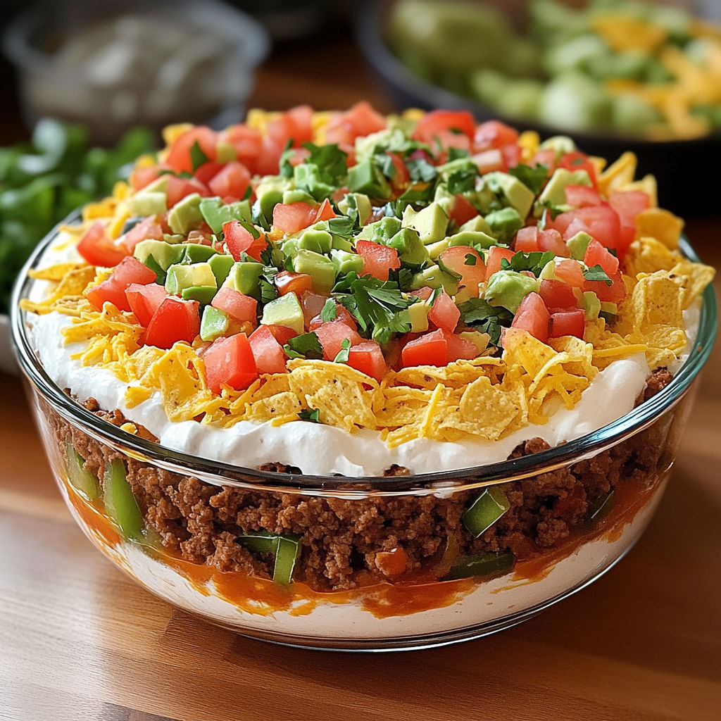 A delicious dish of Mexican food, including guacamole, salsa, and chips, is served in a glass bowl.