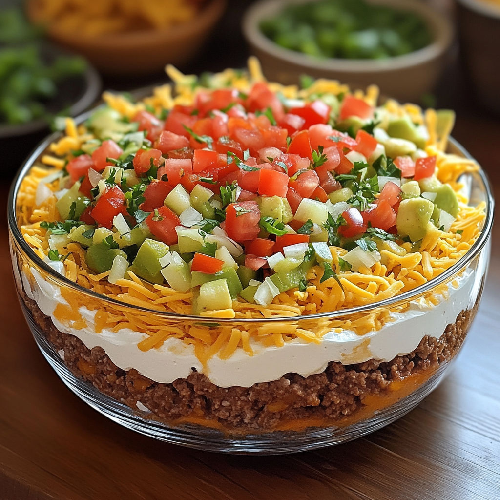 A large bowl of food is filled with a variety of vegetables and cheese, including tomatoes, avocados, and lettuce. The dish appears to be a delicious and healthy salad.