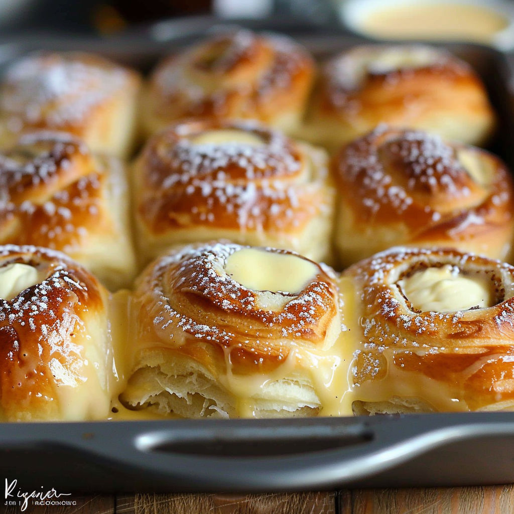 A tray of delicious Easy Hawaiian Roll Cream Danishes.
