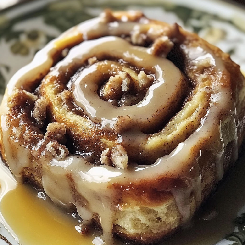 A delicious homemade banana cinnamon roll is served on a plate.