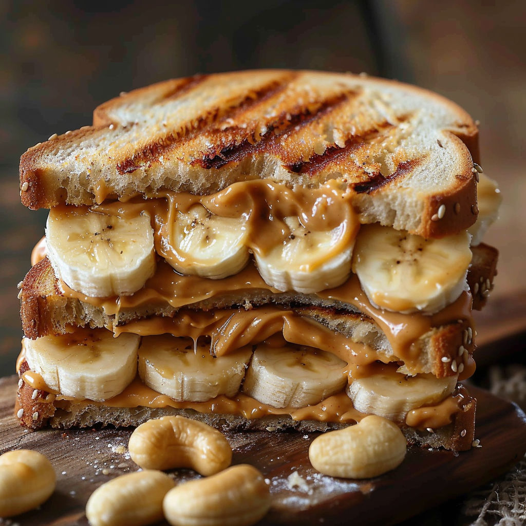 A banana split sandwich with peanut butter and bananas.