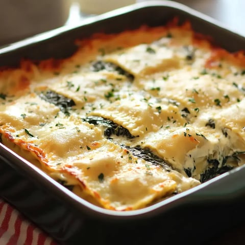 Close-up of baked lasagna covered in melted cheese and garnished with parsley.