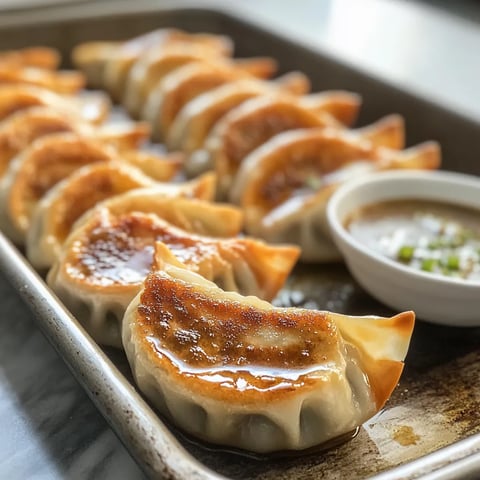 Oven-Baked Spicy Chicken Potstickers with Ginger Dip