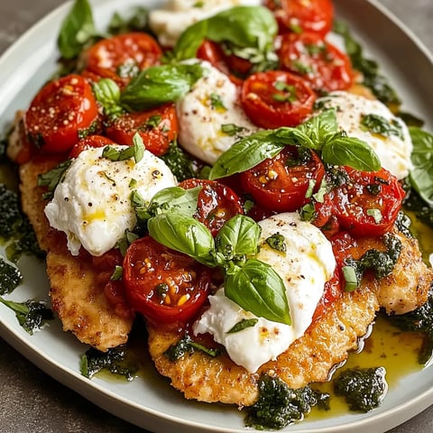 Golden Crispy Chicken with Tomato Basil and Burrata