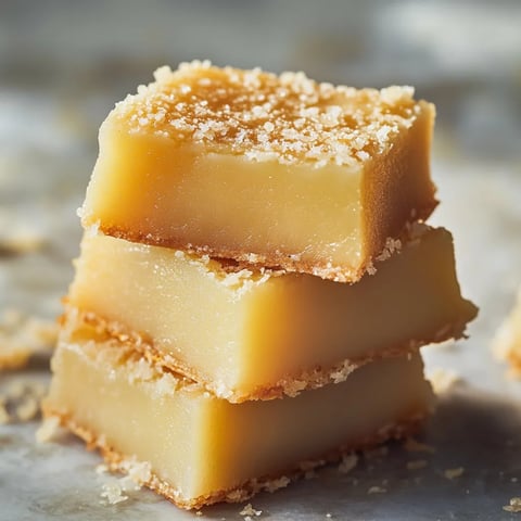 Squares of golden dessert stacked on a plate.