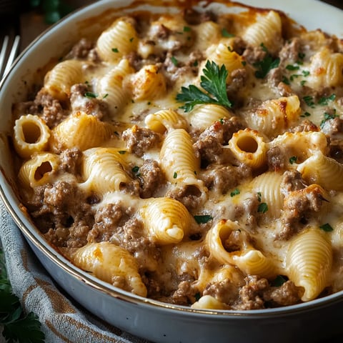 Bubbly Cheesy Baked Shells with Beef