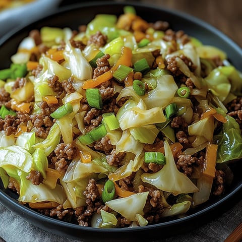 A delicious and healthy Chinese ground beef cabbage dish, ready to be enjoyed.