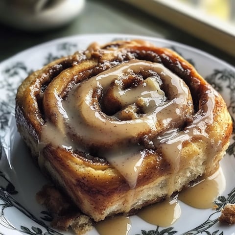A plate of homemade banana cinnamon rolls with a drizzle of caramel sauce.