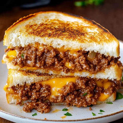 A delicious Sloppy Joe Grilled Cheese sandwich is served on a plate.