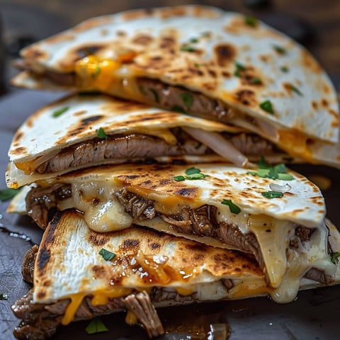 A delicious meal of Steak Cheese Blackstone Quesadillas.